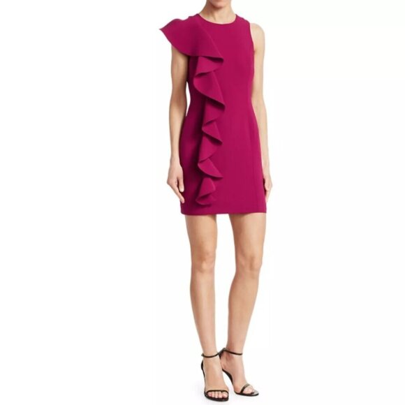 CINQ À SEPT 'Kimberlin' Ruffle-Front Sleeveless Crepe Dress, Tulip - Picture 1 of 2